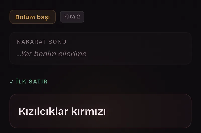 Bölüm başı kartı, Kıta 2: nakaratın sonu ve ilk satır, “Kızılcıklar kırmızı”.
