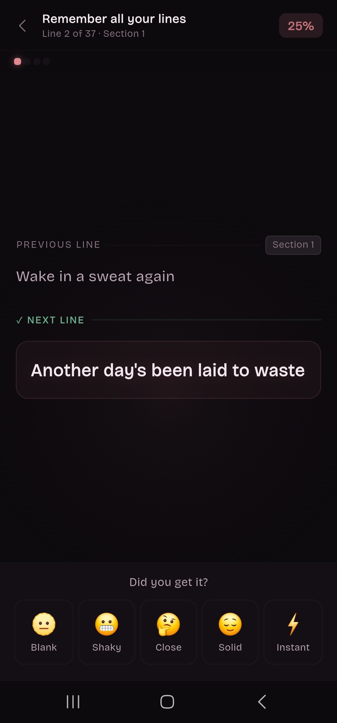 Learning card - rate yourself