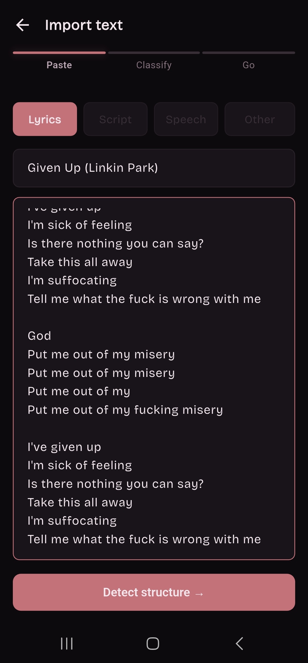 Import and paste text